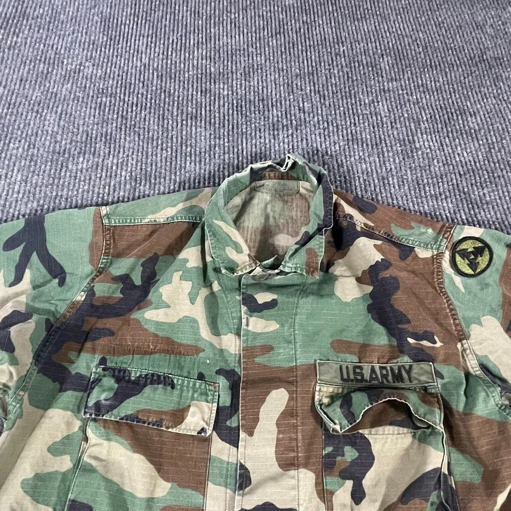 VTG US Army Shirt Mens M Green Camo Button Up OD Subdued 3rd Sustainment Command